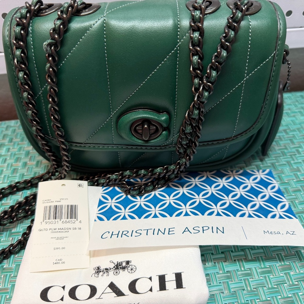 COACH Quilted Pillow Madison 18 Shoulder Bag CA086 Dark Pine/Gunmetal